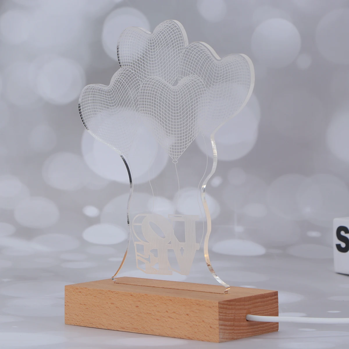 

3D Heart Illusion Night Light Usb Wooden Base Led Acrylic Love Lamp For Kids Bedroom Home Decor Romantic Gift Warm Non-Flicker