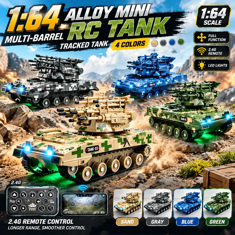 New Hot 1: 64 Alloy Mini Tank 2.4g Multi Barrel Tracked Tank Remote Control Car Mobile Remote Control Dual Control  Toy