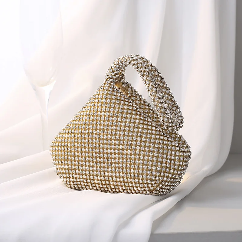 Modische Neue Handtasche Mobile Zero Wallet Hochzeit Damen Modelltasche Luxus Champagnerfarbe Damen-Abendtasche mit Diamantenbesatz