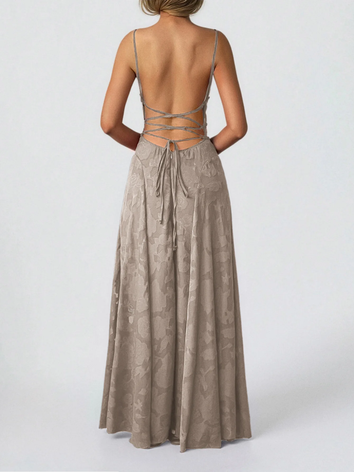 

Womens Dresses 2025 Spring New Solid Color Square Neck Sleeveless Sexy Backless Lace Up Elegant Temperament Slim Long Dress