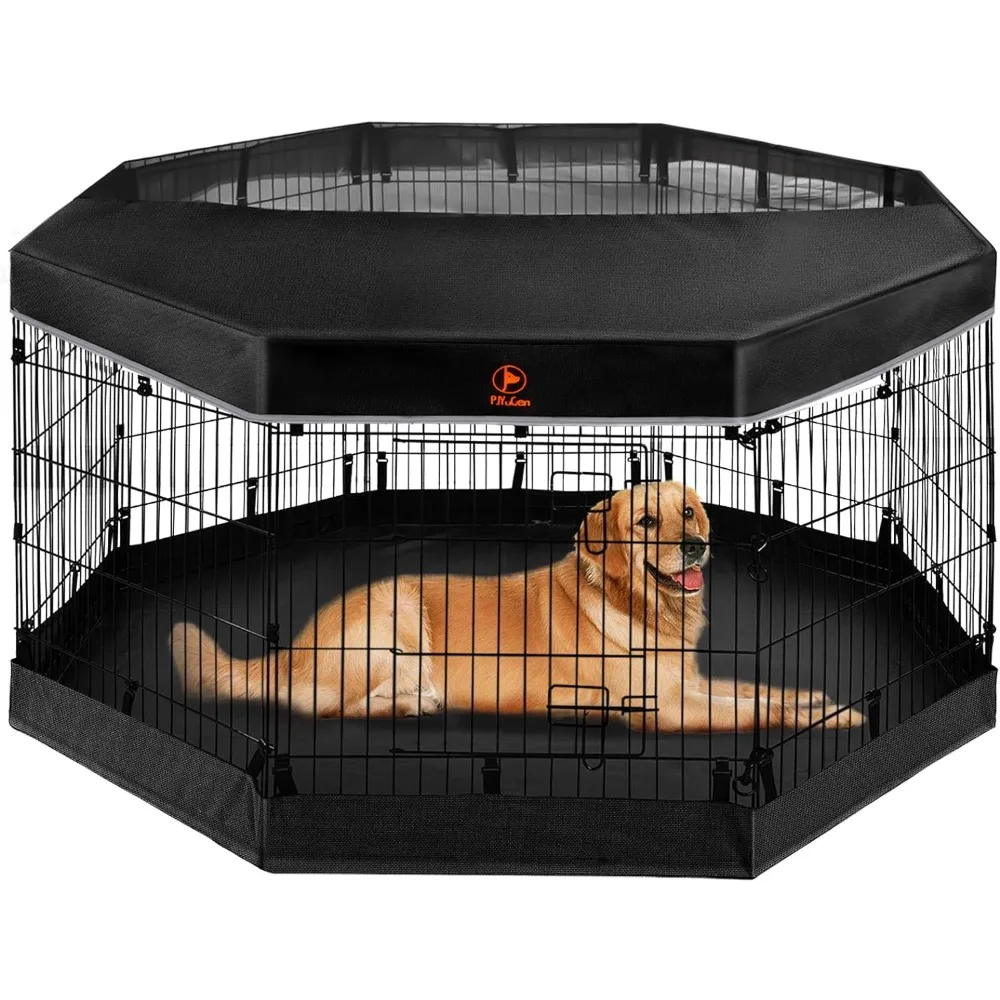 

Dog Playpen - Metal Foldable Dog Exercise Pen, Pet Fence Puppy Crate Kennel Indoor Outdoor with 8 Panels 30”H