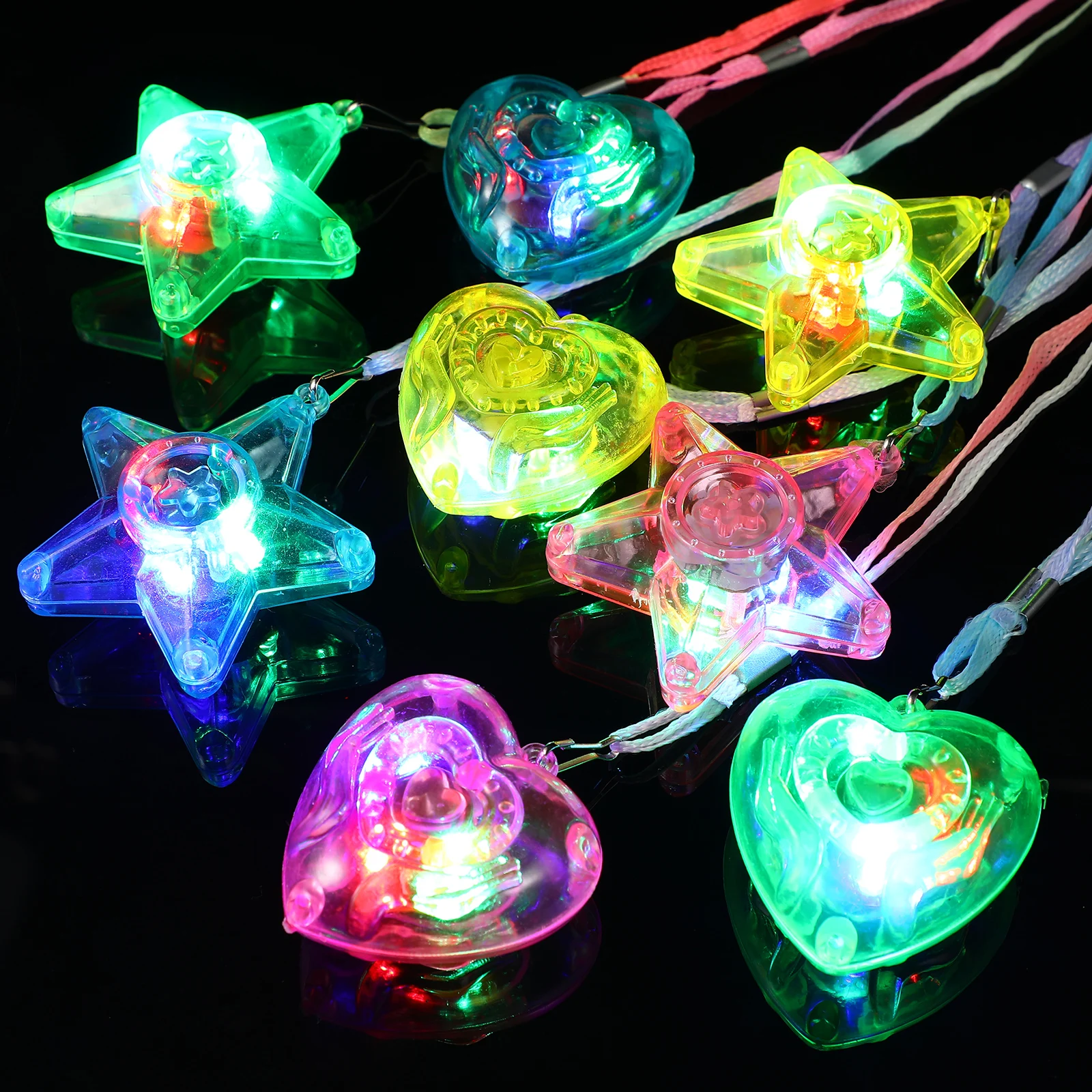 

8 Pcs Necklace 5x3cm Heart Star Shaped Flashing Light Up Necklaces Party Light Up Necklaces For Kids Toys Gifts Kids