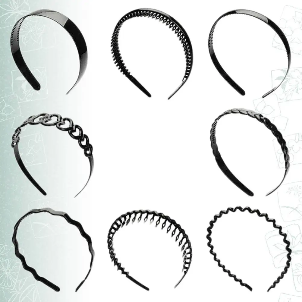 

8Pcs Non-Slip Headband with Skinny Inner Teeth Acrylic Hair Hoop for Daily Wear Makeup Sport Press Hair Band Girl Headwear