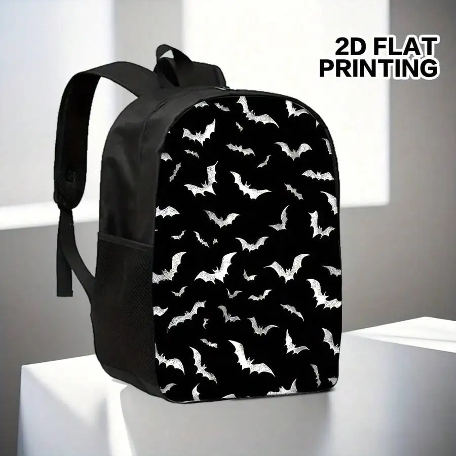 

Large Capacity Lightweight Polyester Backpack With Bat Print, Adjustable Straps, Zipper Closure For Adults