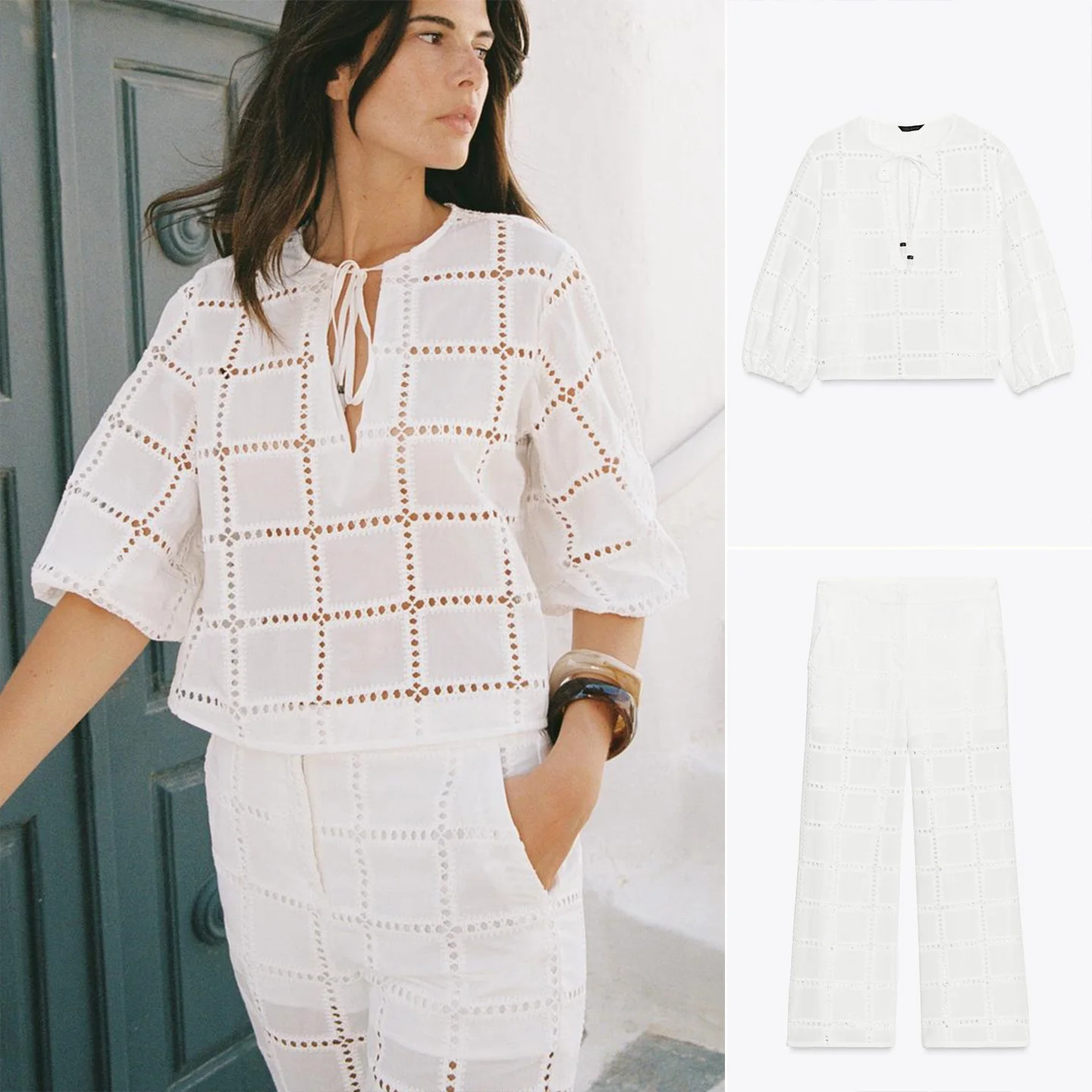 

ort Повседневные брюки с вышивкой и v-образным вырезом, прямые брюки с высокой талией и пуговицами, женская летняя блузка из полиэфирного волокна