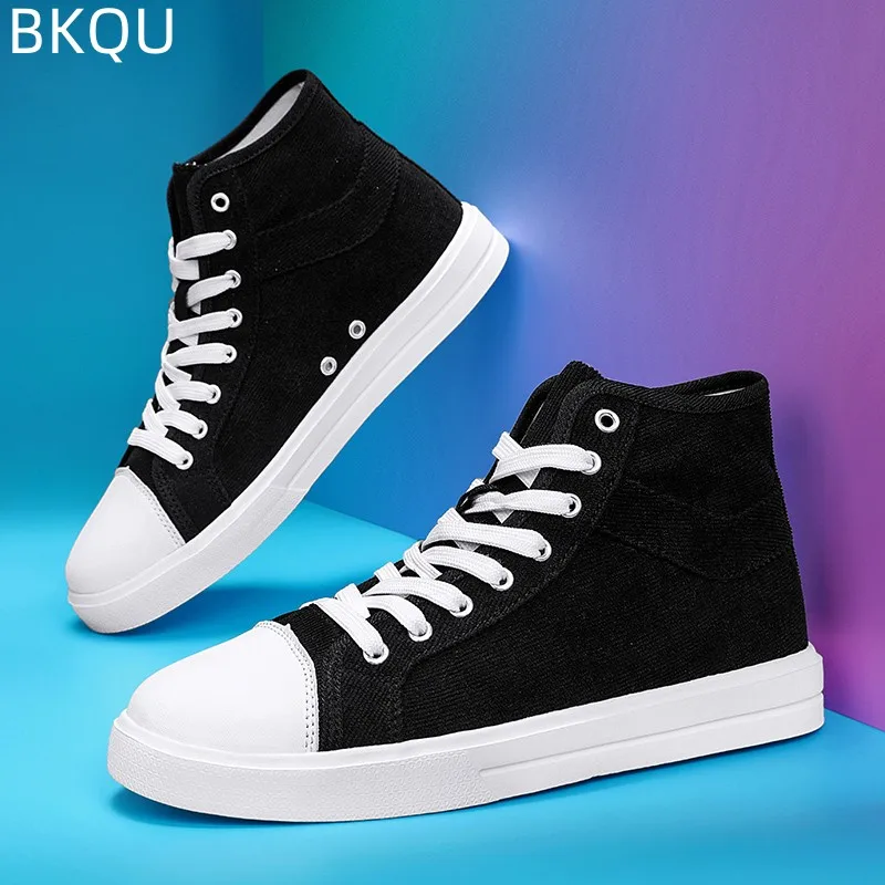 Men\'s High-top Casual Shoes Canvas Shoes Sports Shoes Fashion Trend Comfortable Non-slip High-top Wear-resistant Round Toe