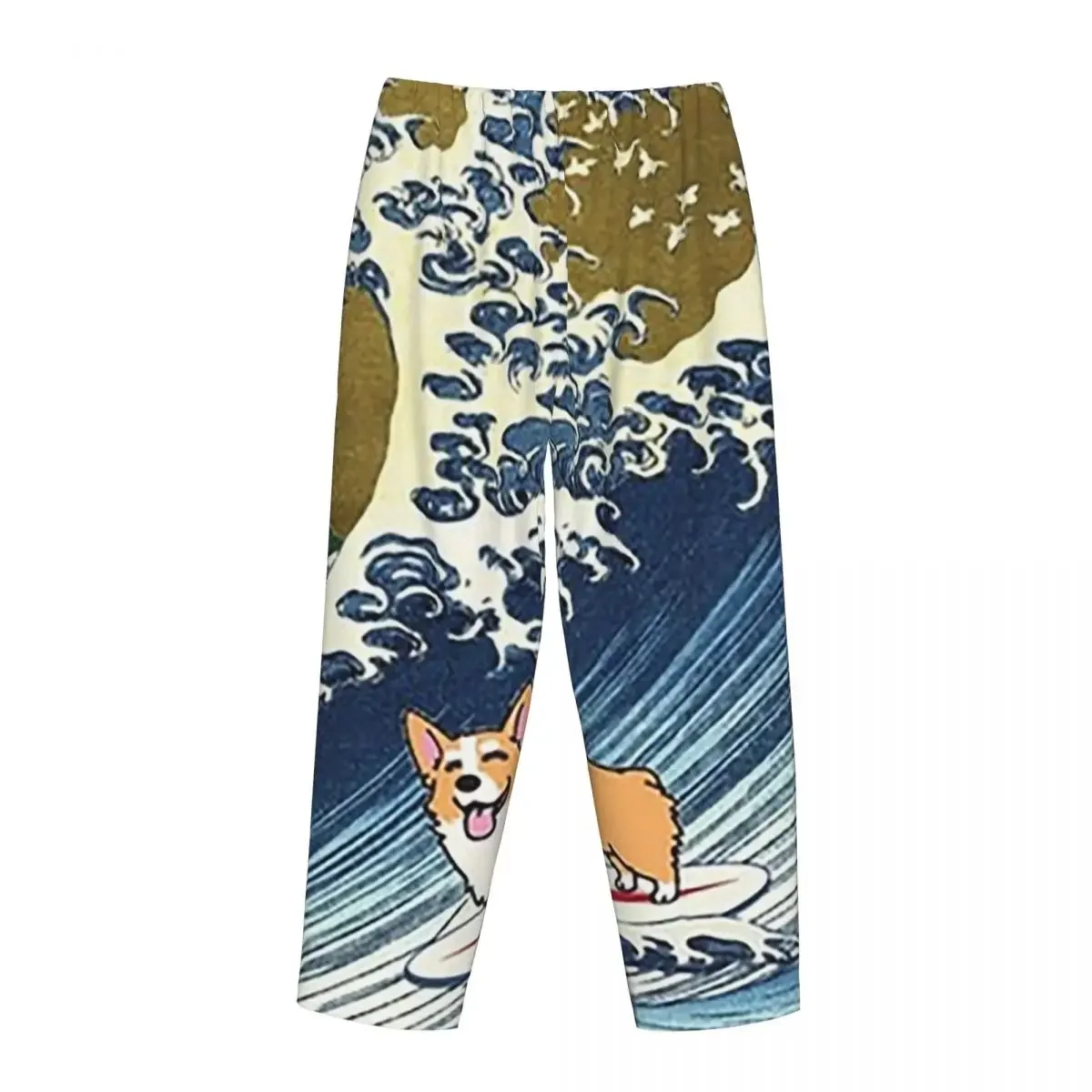 Custom Corgi Dog Surfing The Great Wave Women Pajama Pants Lounge Sleep Sleepwear Bottoms with Pockets