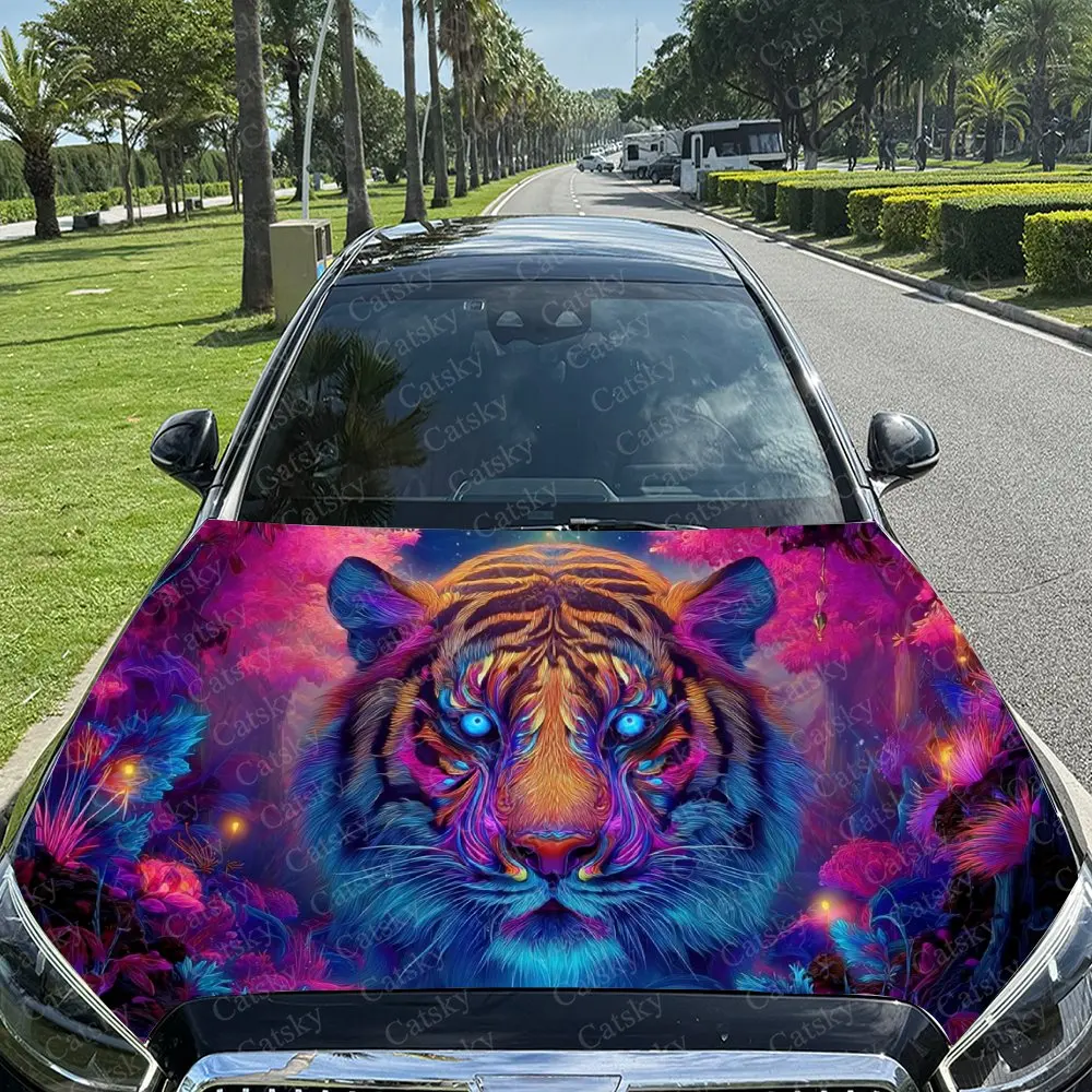 Fantasy Tiger Eyes Print Car Vinyl Wrap, PVC Material Waterproof Car Hood Sticker, Self-Adhesive Scratch-Resistant Stickers for