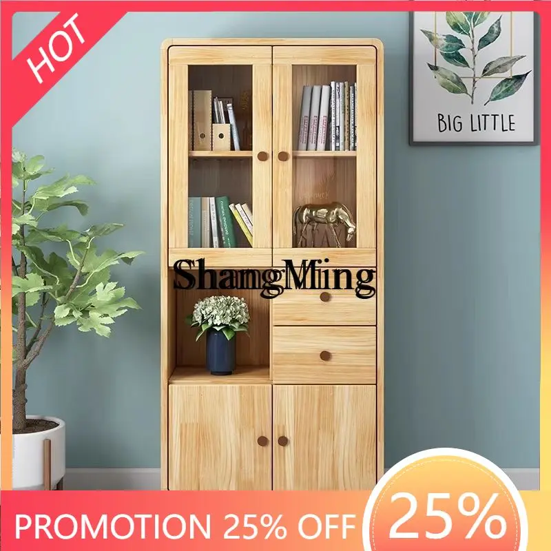 

Книжный шкаф SM, многослойный книжный шкаф для спальни, современный утолщенный со стеклянной комбинированной книжной шкафом для хранения и отделки из цельного дерева