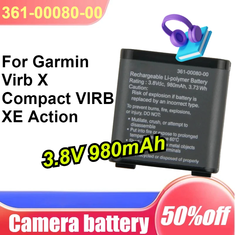 

361-00080-00 3.8V 980mAh For Garmin Virb X Compact VIRB XE Action Rechargeable Sports Camera Battery