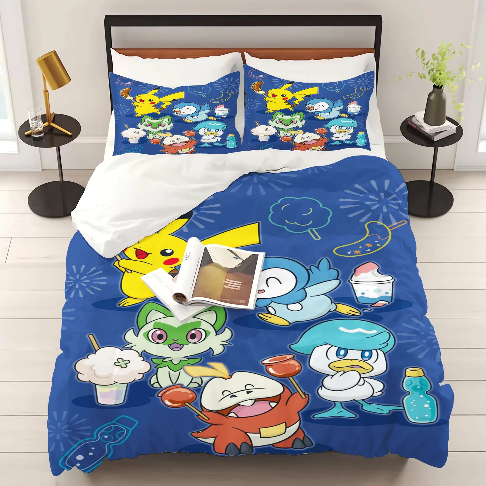 Pokemon Duvet Cover Set Comforter Bedding 3d Children'S Bedding Set 3-Piece 1 Quilt Cover King Size