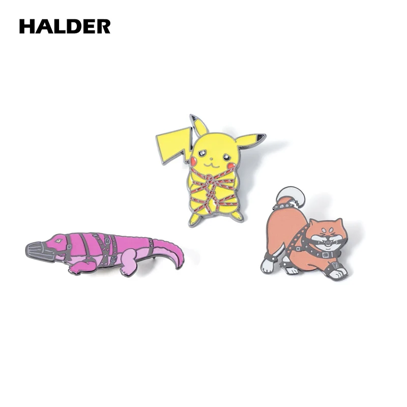 HALDER Sexy SM Crocodile Shiba Inu Enamel Pin Brooch Charm Creative Fun Improper Glamour Badge Trendy Accessories Jewelry Gifts