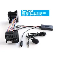 40Pin Car Bluetooth 5.0 Audio AUX Cable Adapter Module with Microphone Fit for BMW E60 E63 E64 E65 E66 E81 E82 E87 E90 E91 E92