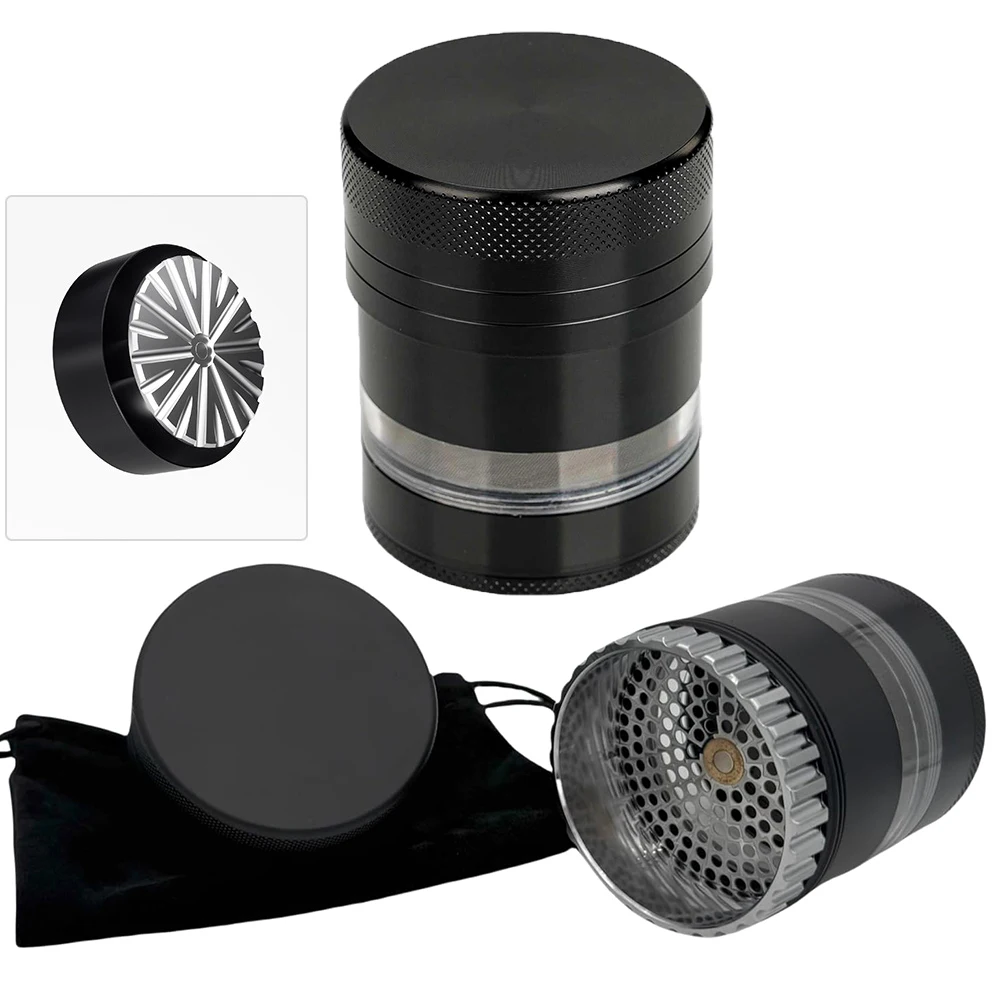 New 2.5 Inches Toothless Manual Metal Herb Grinder Spice Crusher Large-capacity Portable with Transparent Screen Catcher