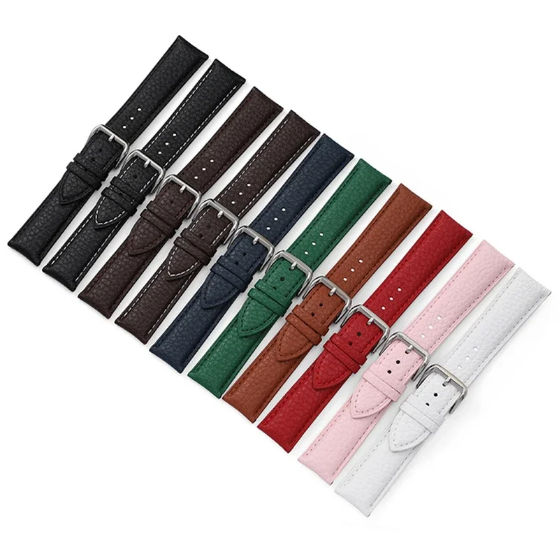 Litchi Pattern Design Soft Leather Watch Strap 14mm 16mm 18mm 20mm 22mm Band Watch Accessories Replace Men Women Watchbands