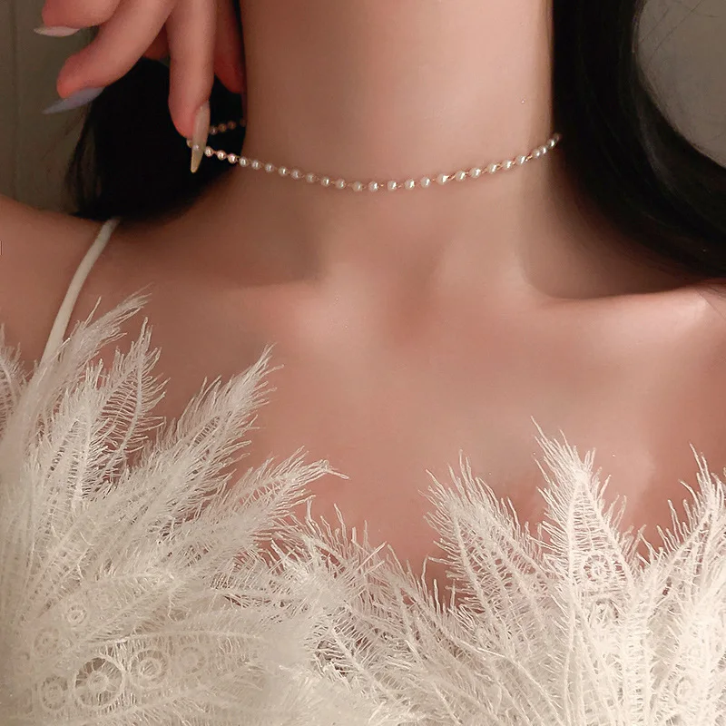 Neue Perlenkette für Damen, Kpop Perlen-Choker-Halskette in Goldfarbe, Gothic-Choker-Schmuck für den Hals, Anhänger 2026, Halsband für Mädchen