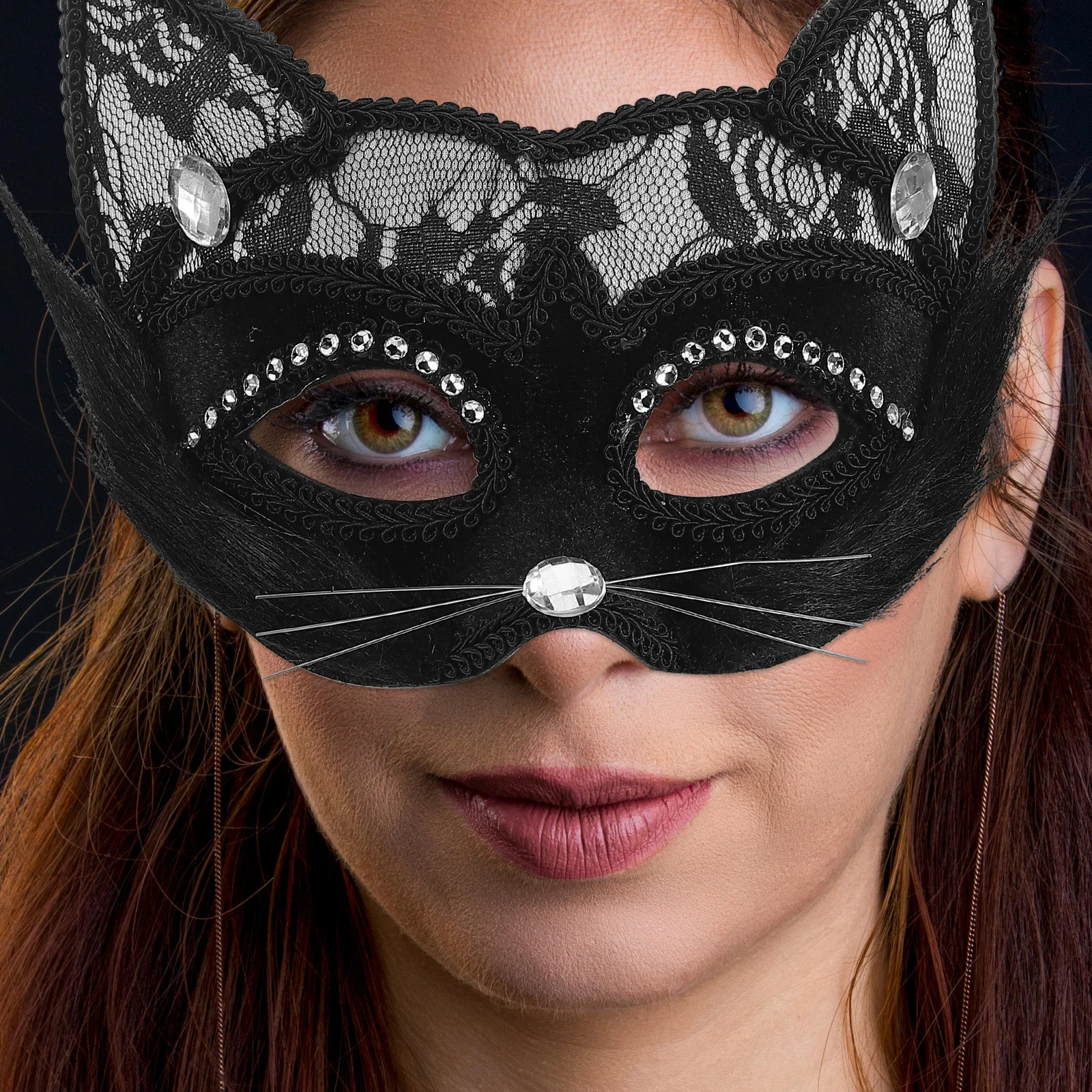 Máscara de gato de encaje negro para hombres y mujeres, mascarada, disfraz de Halloween, máscara facial para fiesta, accesorios para festivales, máscaras de disfraz para adultos