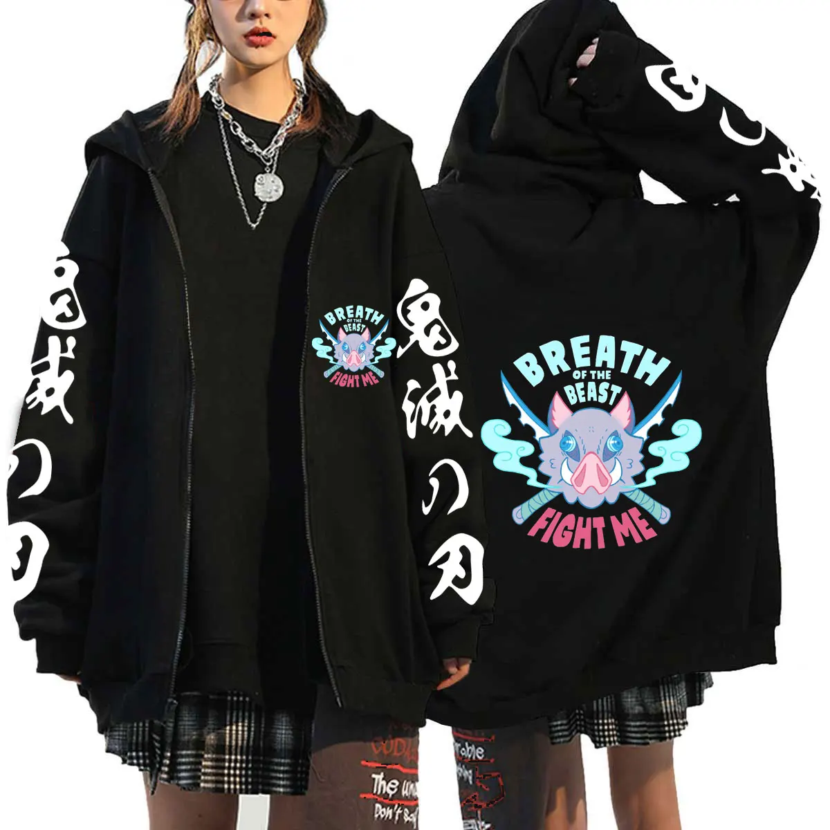 Kochou Shinobu Zipper Hoodie Manga Winter Autumn Spring Casual Jacket Sweatshirt Harajuku Demon Slayer Kimetsu No Yaiba Coats