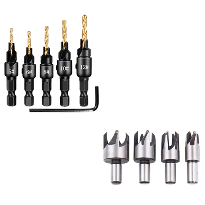 

10Pcs Claw Type Cork Puncher Chamfer Cutter Drill Bit Countersunk Bit Drill 1/4 Inch Hexagon Wrench Tool Set