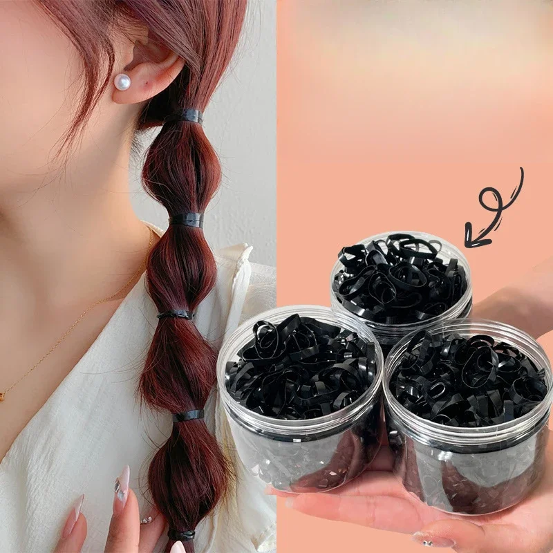 500-1000pcs/set Girls Black Small Disposable Rubber Bands Gum for Ponytail Hold Scrunchie Hair Bands Fashion Hair Accessories