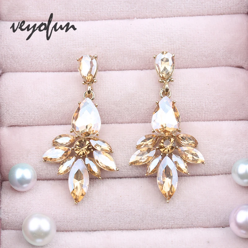 VEYO Trendy Fashion Shiny Crystal Water Drop Earrings  Pendant Statement Dangle Earrings Jewelry For Wedding