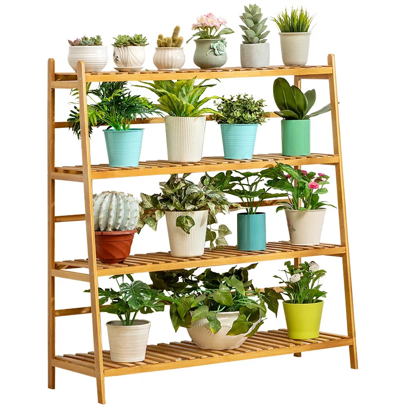Simple flower stand household balcony flower stand floor to ceiling multi-layer shelf living room indoor flower pot bamboo
