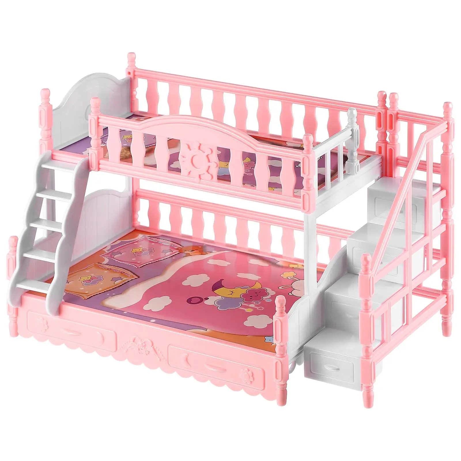 House Mini Furniture Bedroom Micro Miniatures Plastic Bunk Bed 1/12 Scale Bunk Bed Pretend Play House Decoration