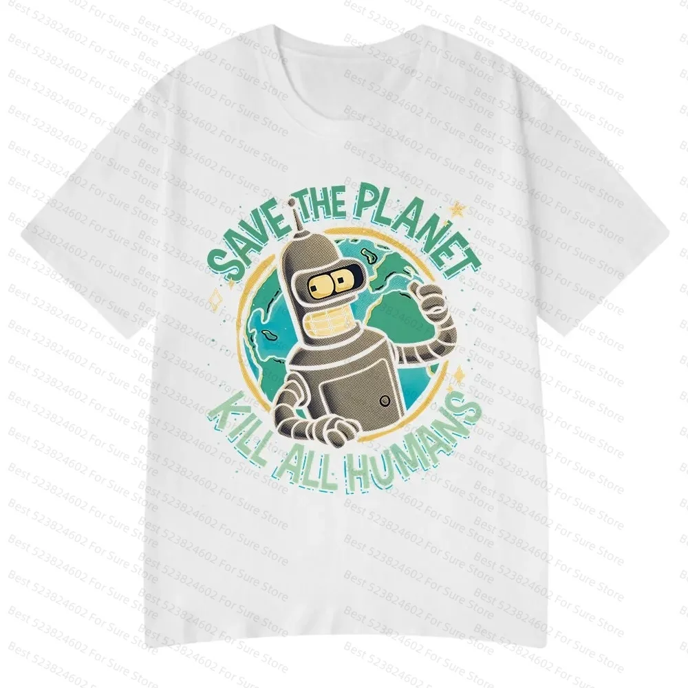 Funny Save The Planet Kill All Humans Robot Graphic T Shirt Women Fashion Summer Short Sleeve Women's T-shirt Men's Clothing