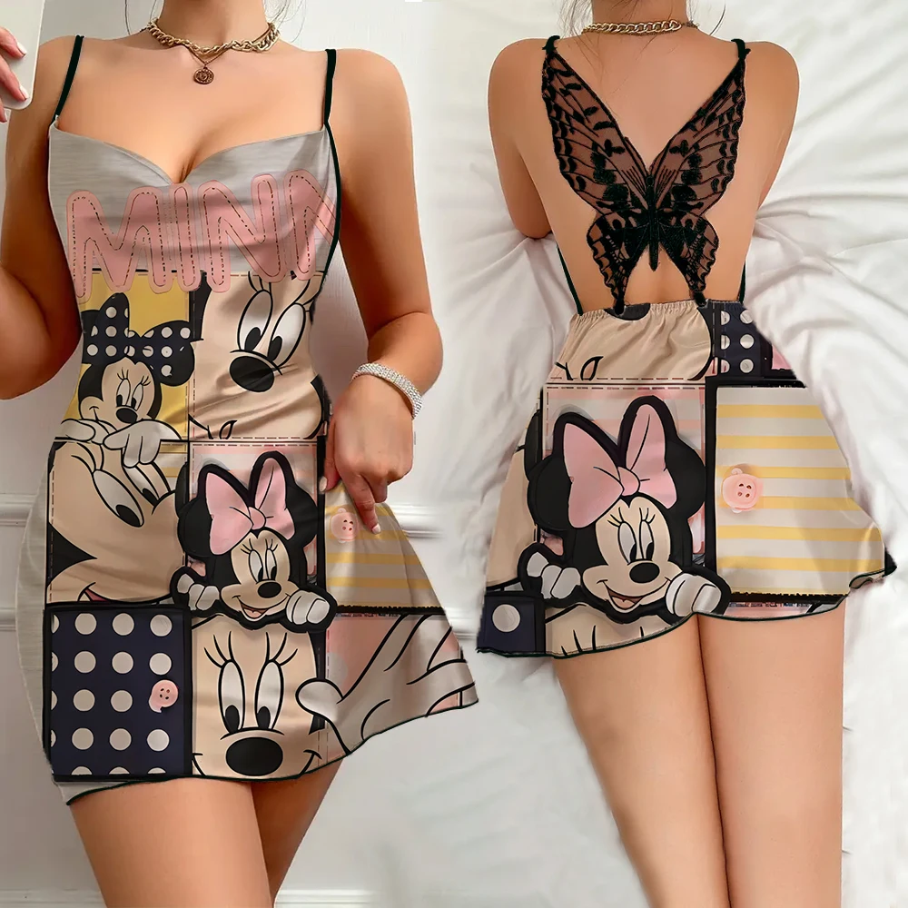 2024 New Summer Women's Nightwear Sexy Female Pajama Free Shipping Cartoon Minnie Pattern Sleevesless Sleeping Dress for Women