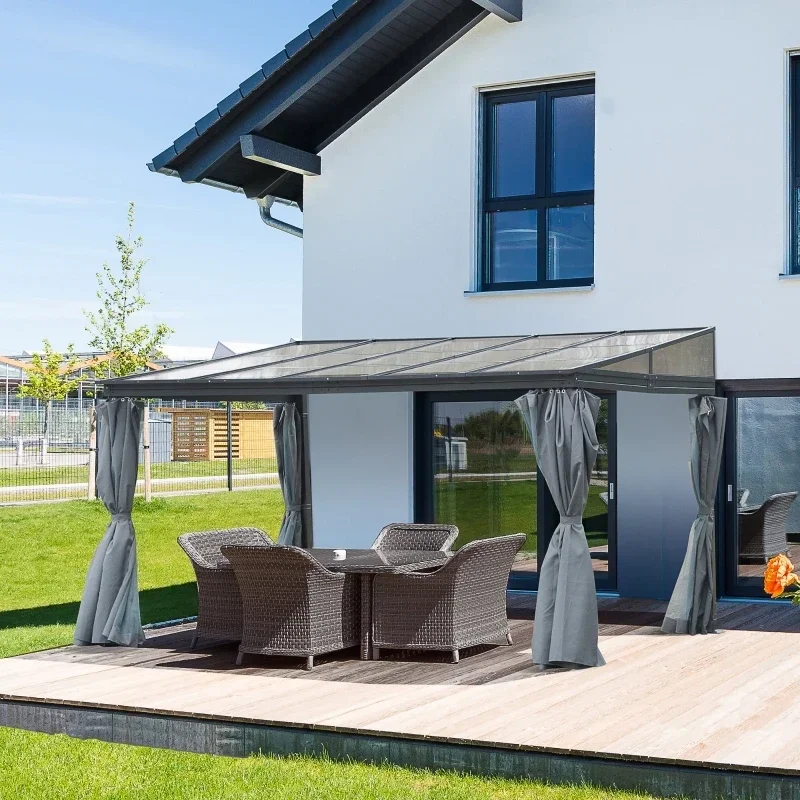 

13' x 9.5' x 8' Outdoor Porch Patio Gazebo with Sloping Polycarbonate Roof, Durable Aluminum Frame,& Netted Curtain For outdoor