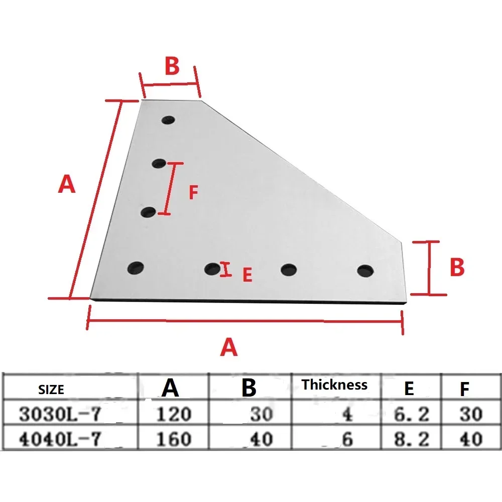 5pcs 3030 30x30  7 hole L type 90 Degree Joint Board Plate Corner Angle Bracket Connection  for Aluminum Profile