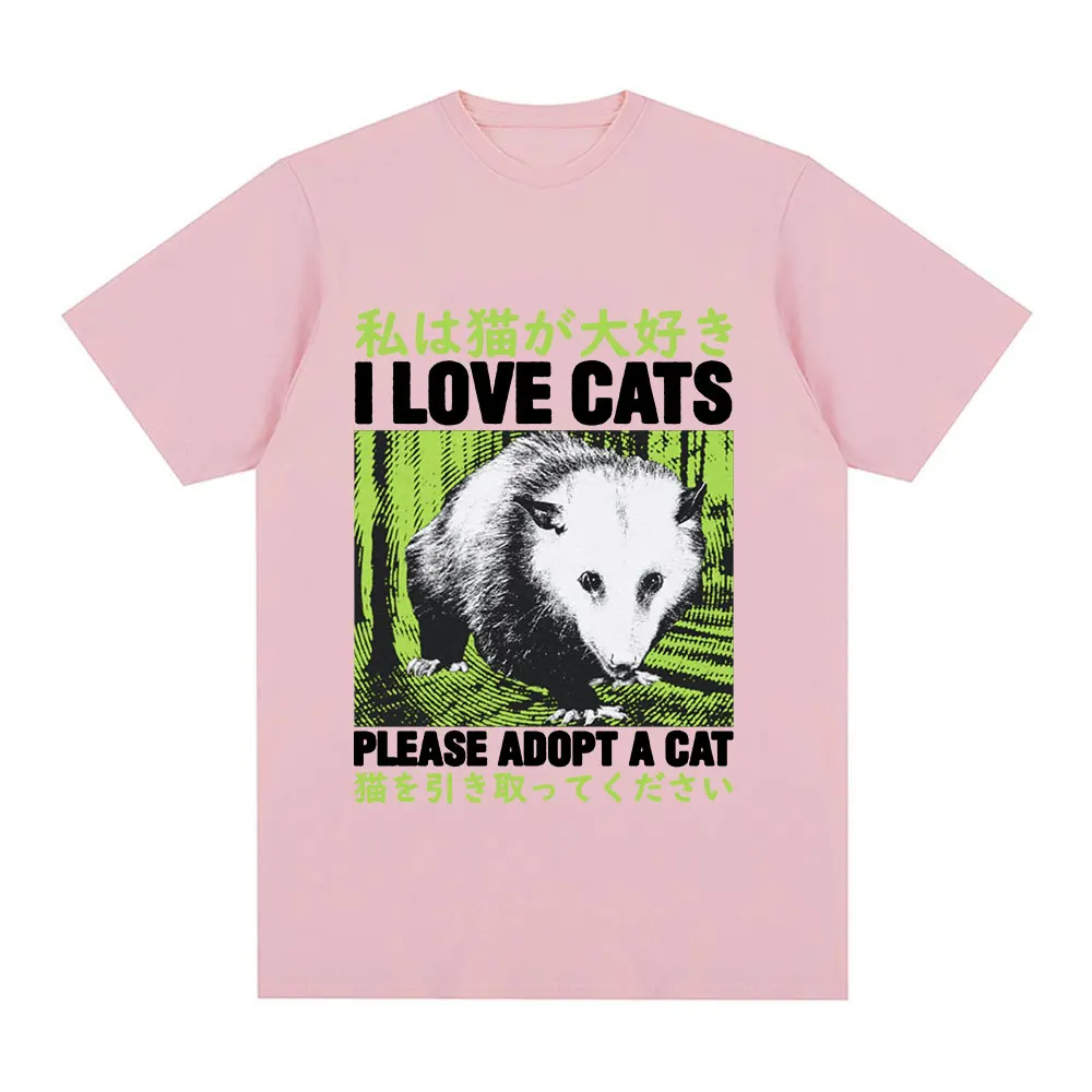 I Love Cats Opossum Funny T Shirt Men Fashion Short Sleeve T-shirts Casual Cotton Oversized Short Sleeve T-shirt Tops Streetwear