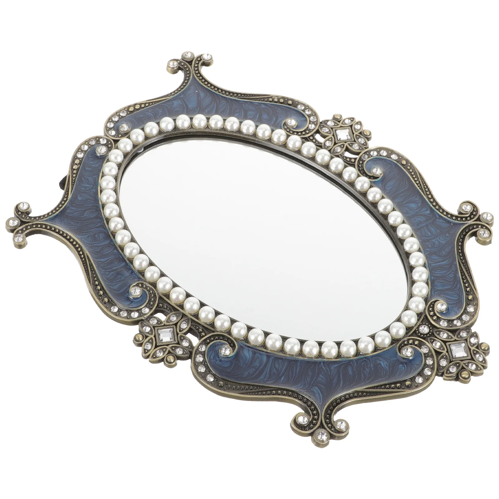 豪華なパールダイヤモンド化粧鏡レトロデスクトップバニティミラー安定したベースドレッシングテーブル装飾ギフトヨーロッパの装飾