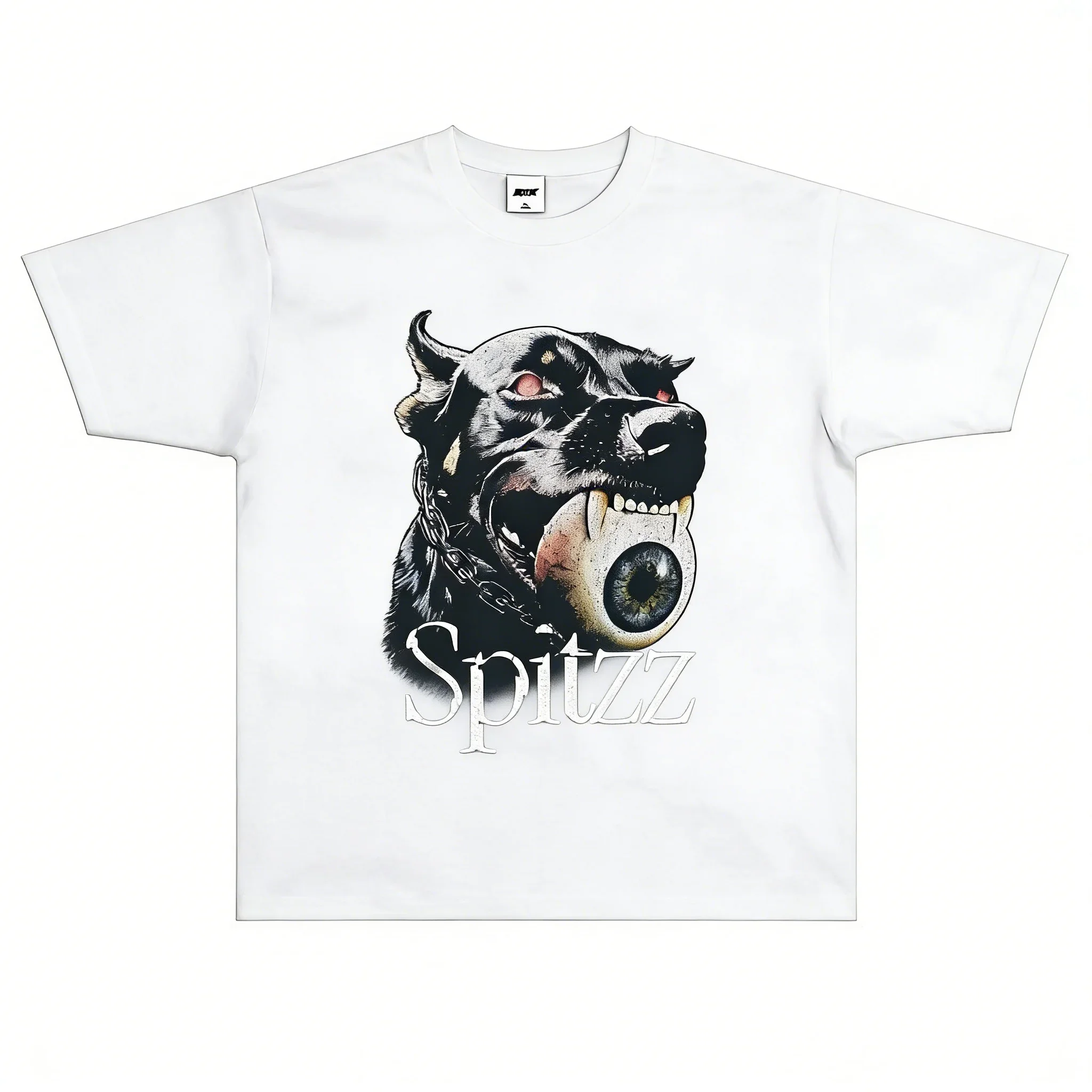 Summer New Fashion Retro Street Hip Hop Loose Dog Head Graphic Print Premium Mens Short Sleeve Crew Neck Comfortable Loose Tee