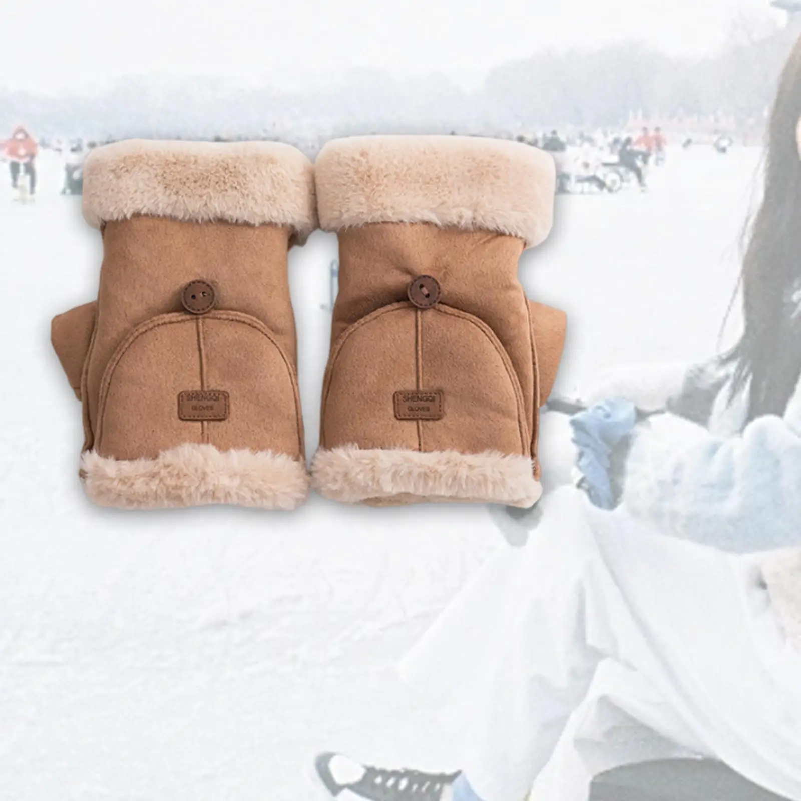 Convertible Half Finger Mittens Plush Winter Warm Gloves Ladies Thermal Outdoor Running Gloves for Everyday Wear