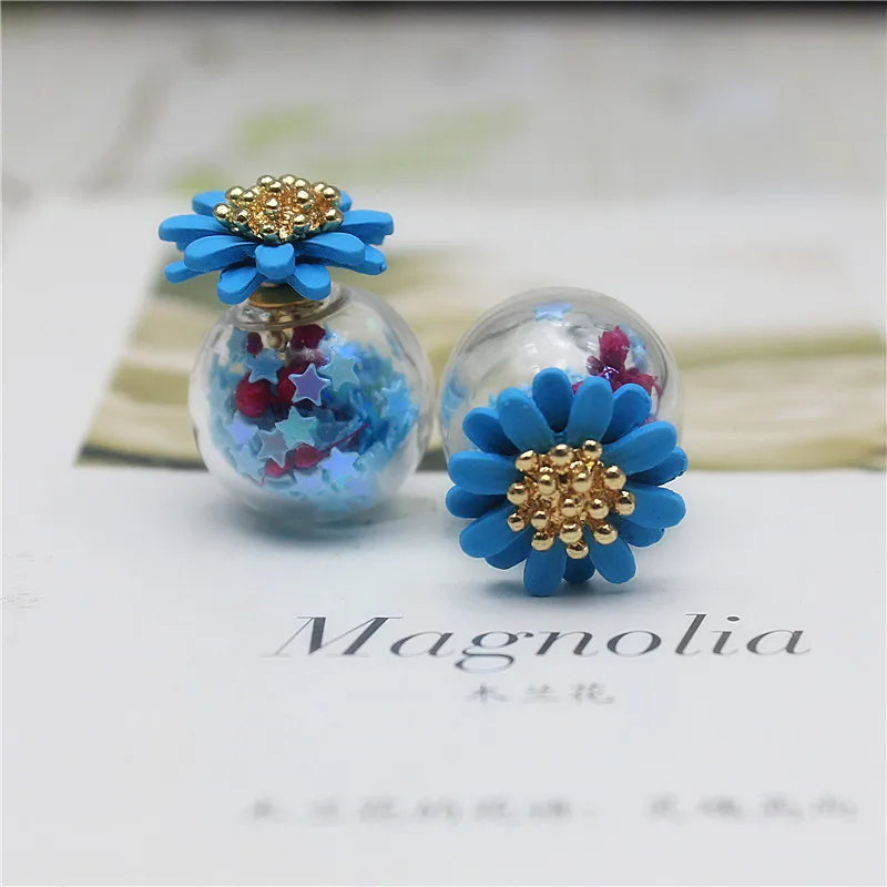 Fashion Jewelry Design Wishing Star Glass Ball Eternal Flower Gypsophila  Earrings for Women Temperament Korean Girl Accessories