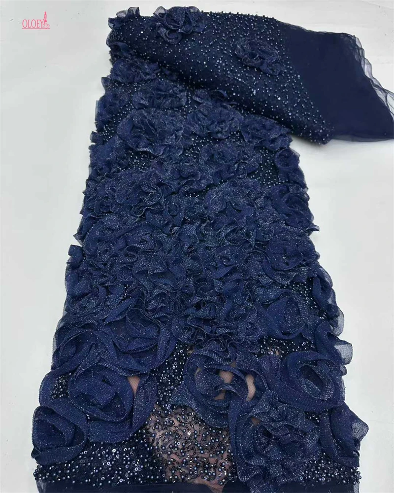 OLOEYAfrican Lace FabricSequins Beaded Embroidery Groom Nigerian Bridal High Quality French Tulle Lace Fabric For Wedding
