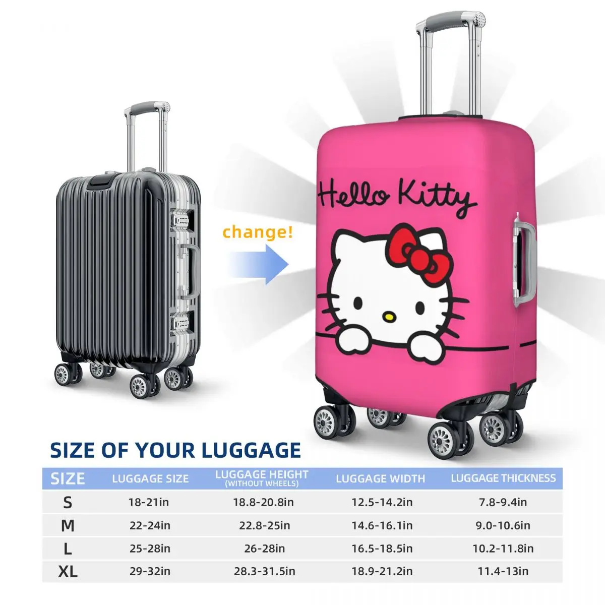 Hello Kitty Cute Cat Animal Suitcase Cover Strectch Travel Protector Luggage Supplies Vacation