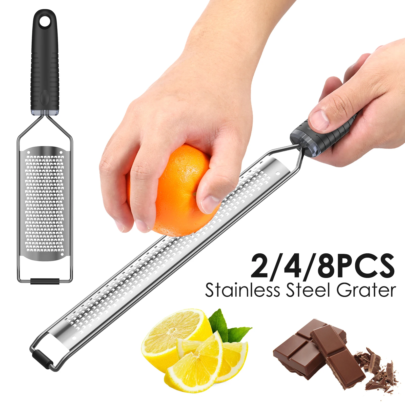 

2/4/8Pcs Stainless Steel Cheese Grater Handheld Fruit Vegetable Grater Long/Wide Style Zesters with TPR Handle Kitchen Gadgets