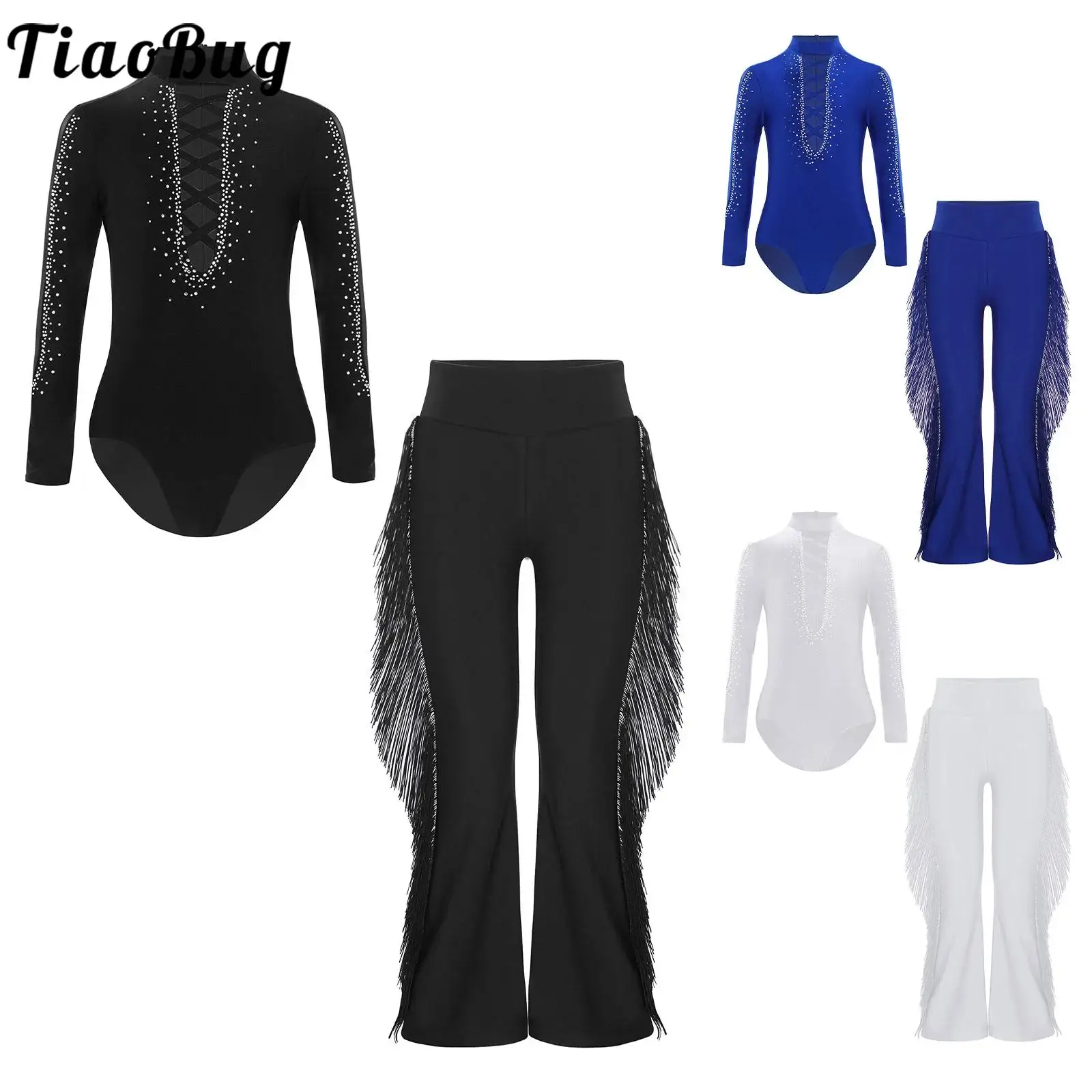 

Kids Boys Latin Ballroom Dance Performance Costume Tango Samba Dance Outfits Rhinestones Leotard with Tassels Bell-Bottom Pants