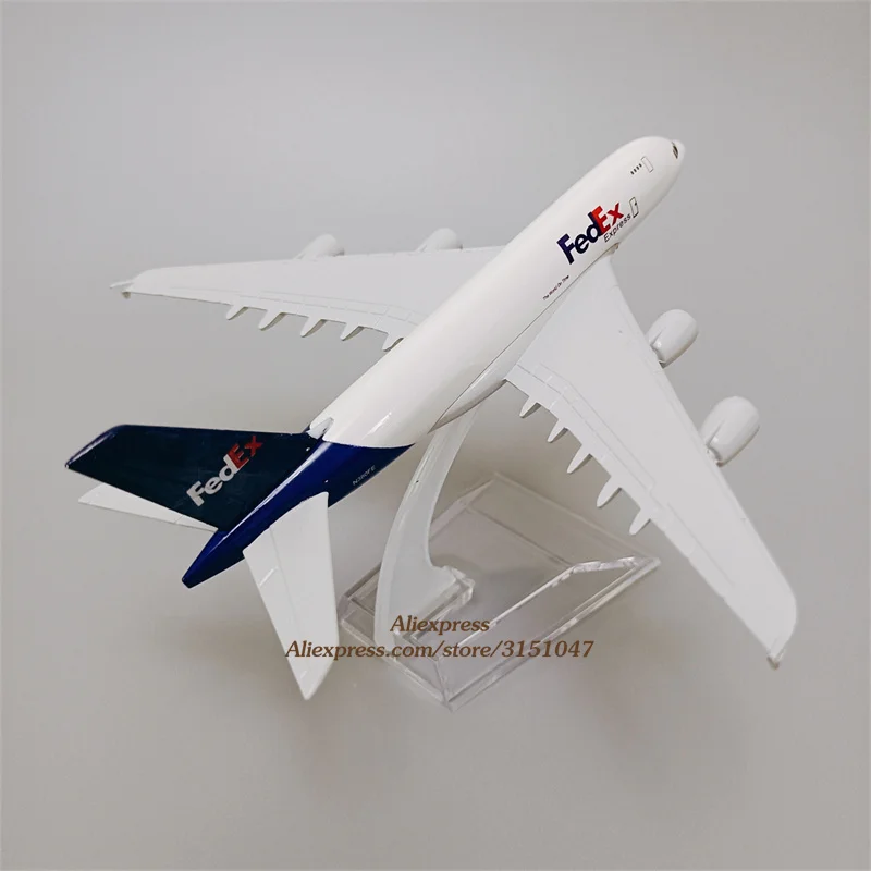 16cm Alloy Metal Air Fedex A380 Airlines Airplane Model Fedex Airbus 380 Airways Diecast Plane Model Aircraft Gifts with Holder