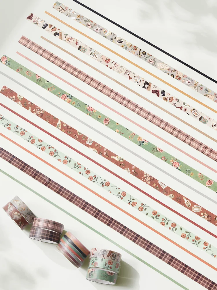 WT Journal Washi Pet Tape Flower Language Alley, Fangfei Old Street, Basic Retro Washi Paper Floral Solid Color Fine