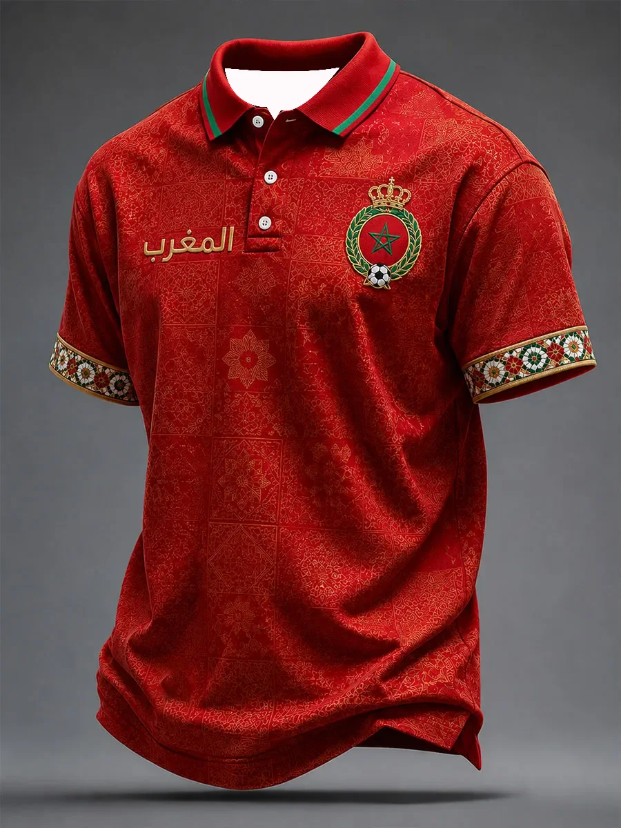 2027 Model Moroccan Fan Football Polo Shirt -3D Print -Comfortable And Breathable -Suitable For Both Men And Women