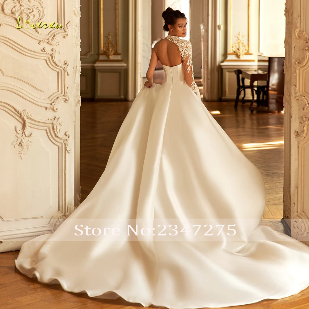 Loverxu A-Line Elegant Wedding Dresses Sweetheart One Shoulder Vestido De Novia Lace Beaded Matte Satin Custom Made Bridal Gown