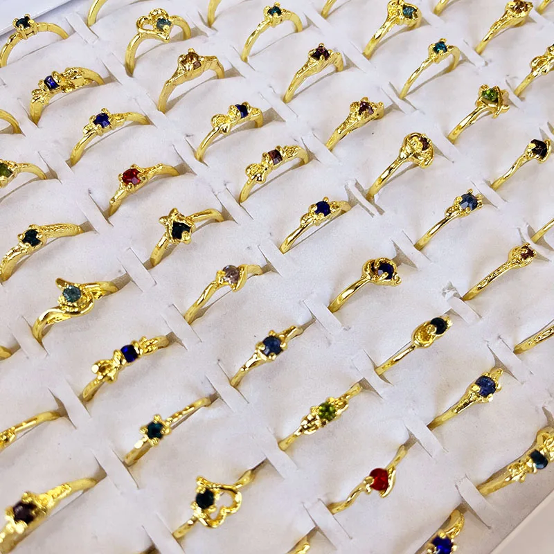 100Pcs Classic Fashion Rhinestone Gold Rings For Women and Girls Cheap Whole Jewelry lots LR119