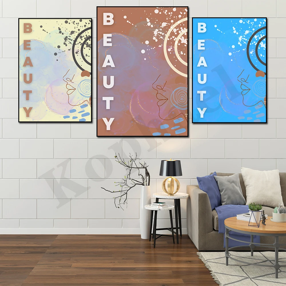 Modern Fashion Beautiful Girl. Chocolate Brown. Cream. Blue. Feminine Hip Art. Home Canvas Painting Wall Decor