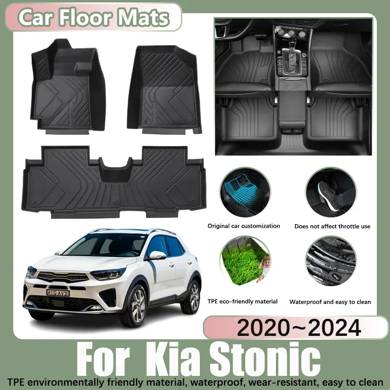 For Kia Stonic Accessories 2024 KX1 YB CUV 2020~2023 LHD 5seats TPE Material Car Floor Mats Anti-scratch Anti-slip Accessories