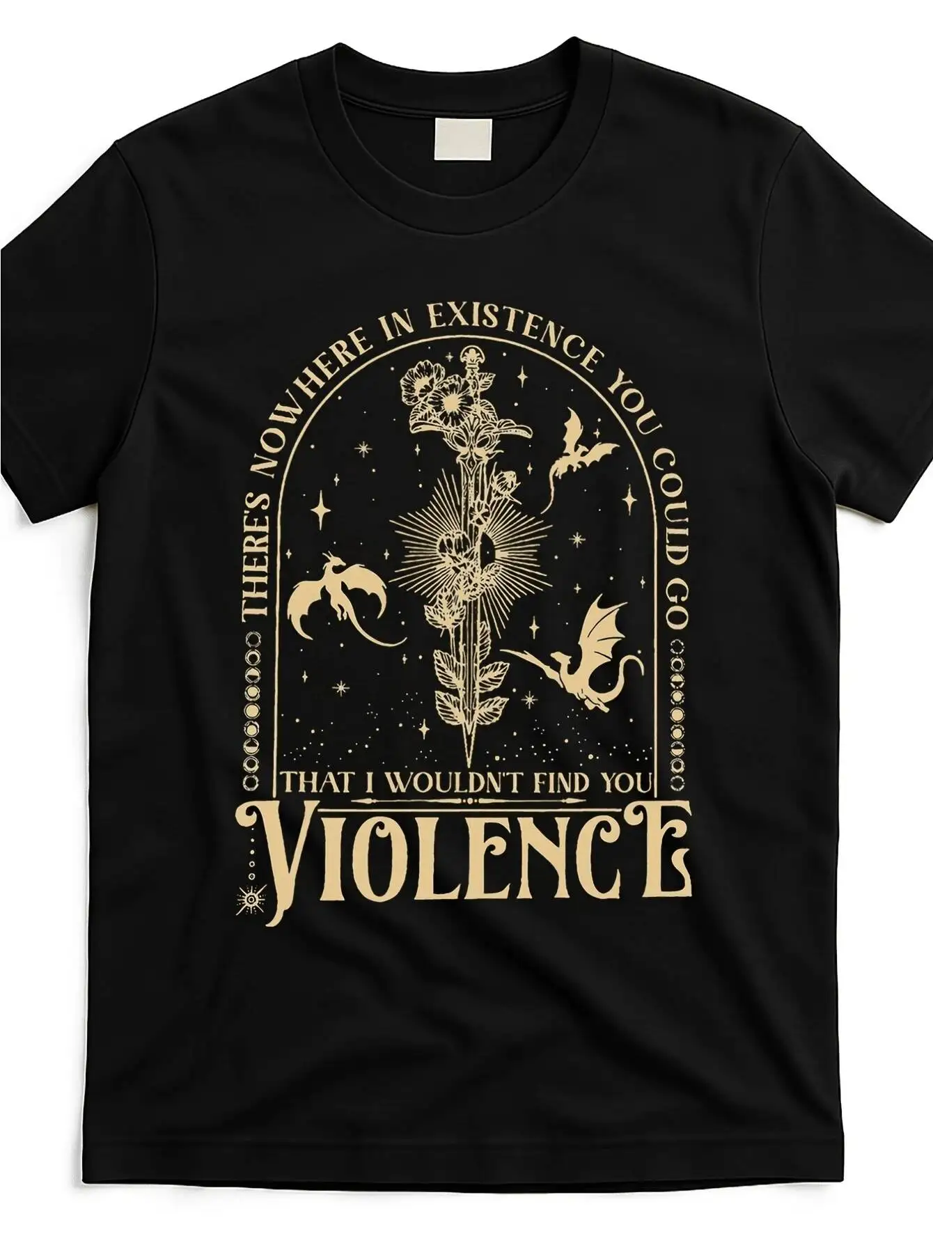 Vintage Graphic Crew Neck, Letter Print, Hot , For Men & Women, Violence Themed T-Shirt 100% Cotton Trendy Y2K Short-Sleeve
