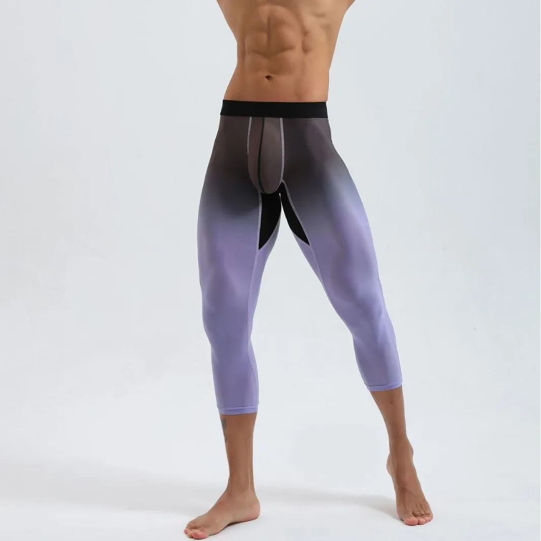 Men's High-Elastic Fitness Sports Pants Tight Seven-Foot Nylon Gym American Style Sportswear for Workout And Running