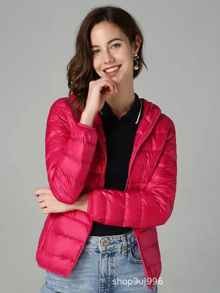 Casacos femininos de pato branco com capuz, ultra leve, à prova de vento, puffer parkas, tops curtos, moda feminina, outono inverno